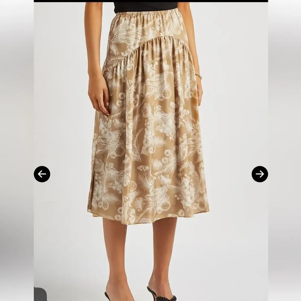 VINCE Printed Silk Midi Skirt